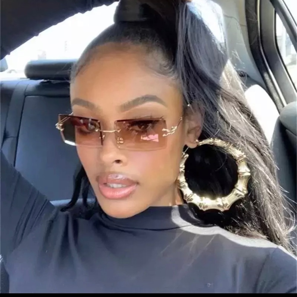 Square Frameless Clip Shades For Women Retro Vintage Designer Fashion Sunglasses